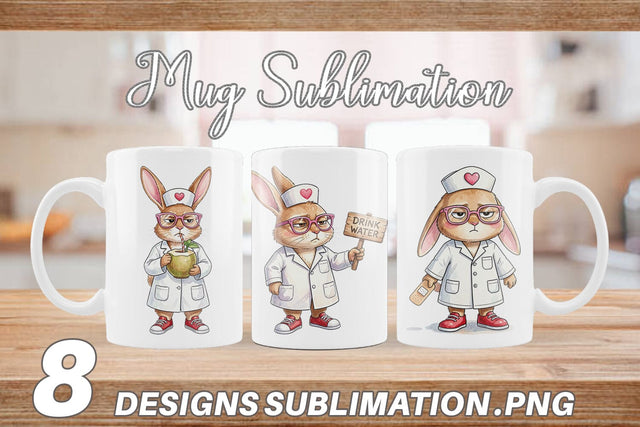 Mug Wrap Sarcastic Bunny Nurse Vibes Sublimation artnoy 