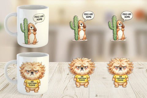 Mug Wrap Sarcastic Heatwave Dog Watercolor Sublimation artnoy 