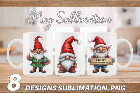 Mug Wrap Sarcastic Holiday Gnomes Watercolor Sublimation artnoy 