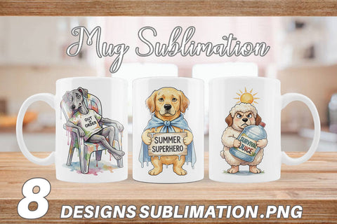 Mug Wrap Sarcastic Lazy Summer Dog Watercolor Sublimation artnoy 