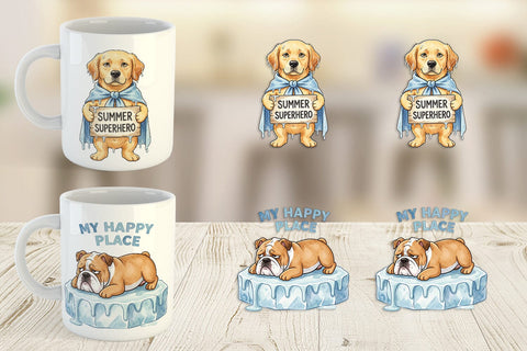 Mug Wrap Sarcastic Lazy Summer Dog Watercolor Sublimation artnoy 
