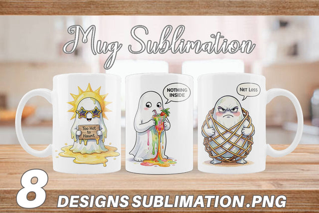 Mug Wrap Sarcastic Melting Ghost Watercolor Sublimation artnoy 