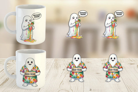 Mug Wrap Sarcastic Melting Ghost Watercolor Sublimation artnoy 