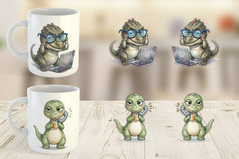 Mug Wrap Sarcastic Tech Fatigued Dinosaur Sublimation artnoy 