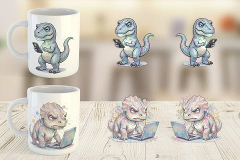 Mug Wrap Sarcastic Tech Fatigued Dinosaur Sublimation artnoy 