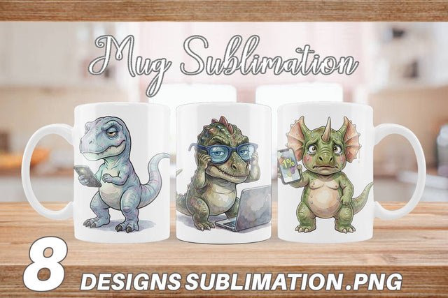 Mug Wrap Sarcastic Tech Fatigued Dinosaur Sublimation artnoy 