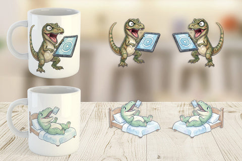 Mug Wrap Sarcastic Tech Fatigued Dinosaur Sublimation artnoy 