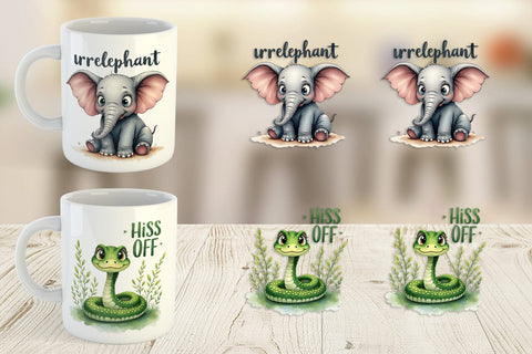 Mug Wrap Sassy Big-Eyed Animal Watercolor Puns Sublimation artnoy 