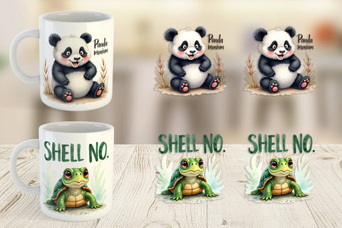 Mug Wrap Sassy Big-Eyed Animal Watercolor Puns Sublimation artnoy 