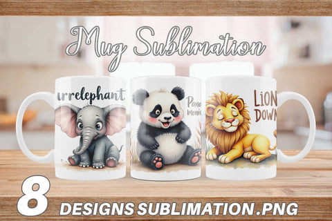 Mug Wrap Sassy Big-Eyed Animal Watercolor Puns Sublimation artnoy 