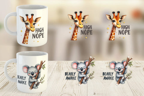 Mug Wrap Sassy Big-Eyed Animal Watercolor Puns Sublimation artnoy 