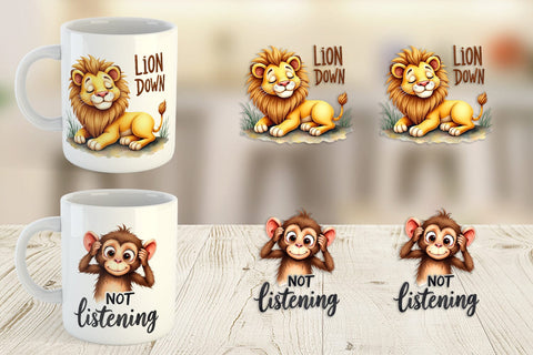 Mug Wrap Sassy Big-Eyed Animal Watercolor Puns Sublimation artnoy 