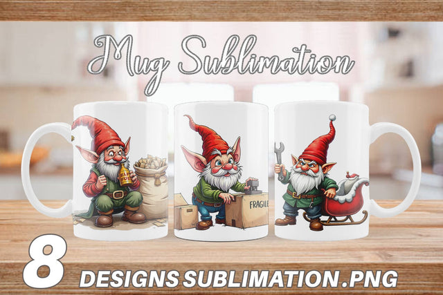 Mug Wrap Sassy Santa's Helpers: Watercolor Gnome Crew Sublimation artnoy 