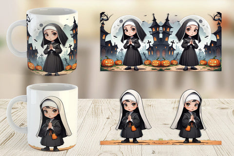 Mug Wrap Scary Halloween Nun Sublimation artnoy 