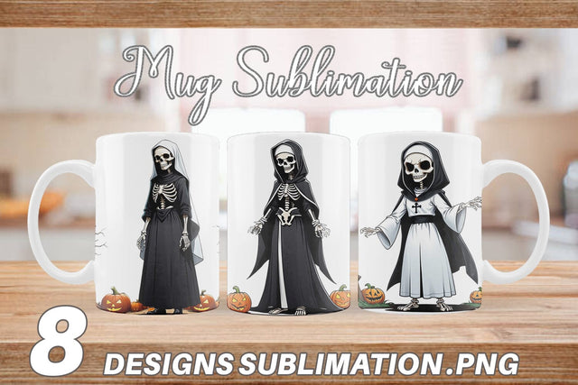 Mug Wrap Scary Skeleton Nun Sublimation artnoy 