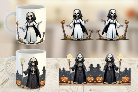 Mug Wrap Scary Skeleton Nun Sublimation artnoy 