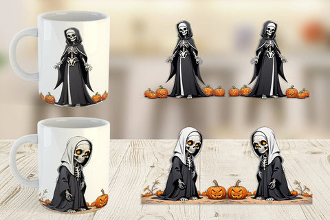 Mug Wrap Scary Skeleton Nun Sublimation artnoy 