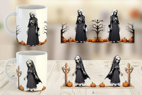 Mug Wrap Scary Skeleton Nun Sublimation artnoy 