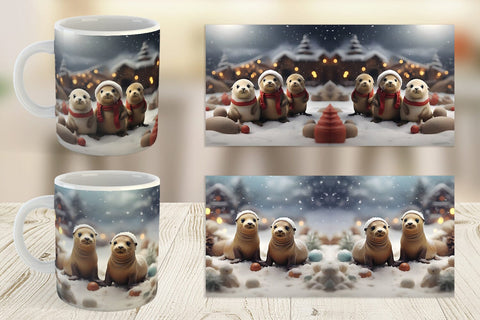Mug Wrap Sea Lion Christmas Sublimation artnoy 