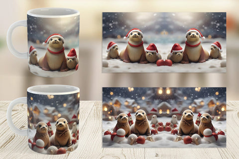Mug Wrap Sea Lion Christmas Sublimation artnoy 