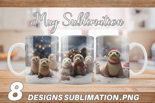 Mug Wrap Sea Lion Christmas Sublimation artnoy 