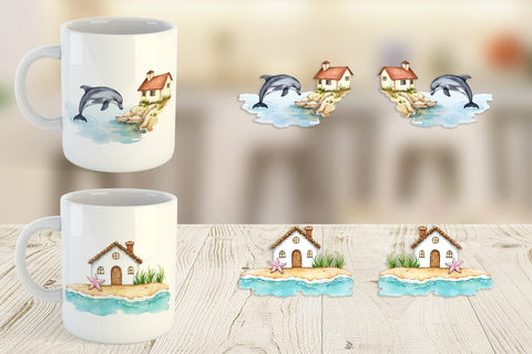 Mug Wrap Seaside Cottage Sublimation artnoy 