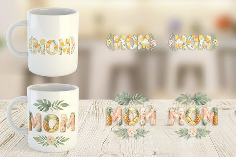Mug Wrap Shabby Chic Tropical MOM Watercolor Sublimation artnoy 