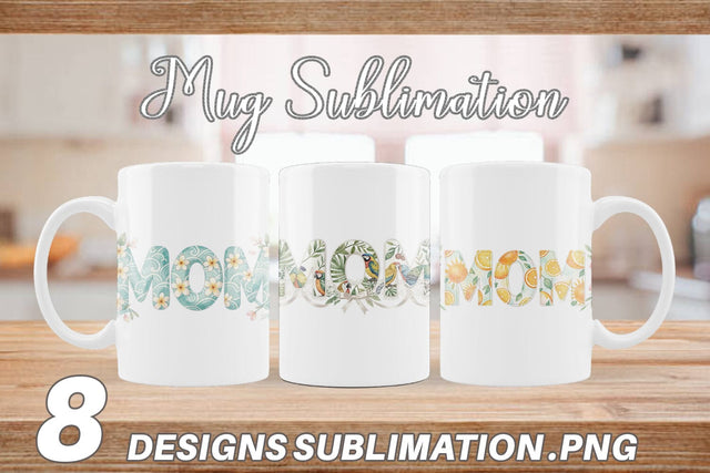 Mug Wrap Shabby Chic Tropical MOM Watercolor Sublimation artnoy 