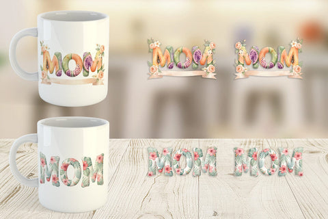 Mug Wrap Shabby Chic Tropical MOM Watercolor Sublimation artnoy 