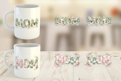 Mug Wrap Shabby Chic Tropical MOM Watercolor Sublimation artnoy 