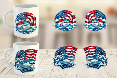 Mug Wrap Shark 4th of July Sublimation artnoy 