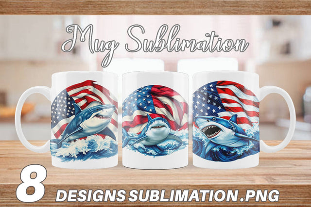 Mug Wrap Shark 4th of July Sublimation artnoy 