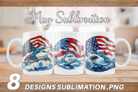 Mug Wrap Shark 4th of July Sublimation artnoy 