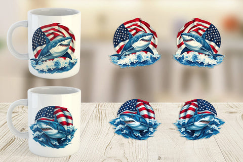 Mug Wrap Shark 4th of July Sublimation artnoy 