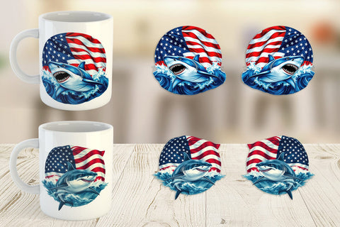 Mug Wrap Shark 4th of July Sublimation artnoy 