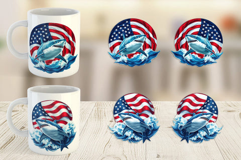 Mug Wrap Shark 4th of July Sublimation artnoy 