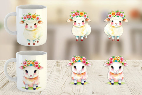Mug Wrap Sheep with Floral Crowns Sublimation artnoy 