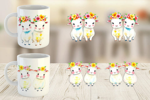 Mug Wrap Sheep with Floral Crowns Sublimation artnoy 