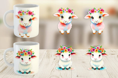 Mug Wrap Sheep with Floral Crowns Sublimation artnoy 