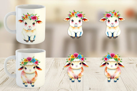 Mug Wrap Sheep with Floral Crowns Sublimation artnoy 