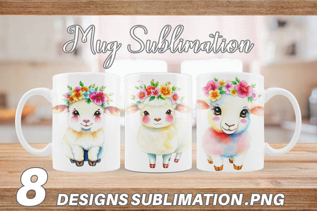 Mug Wrap Sheep with Floral Crowns Sublimation artnoy 