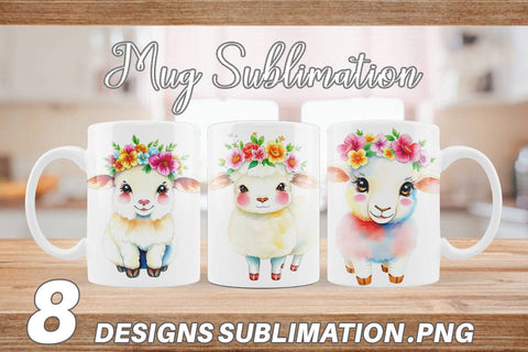 Mug Wrap Sheep with Floral Crowns Sublimation artnoy 
