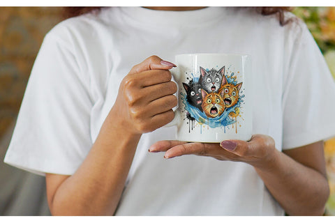 Mug Wrap Shocked Beach Cat Heads Ink Sketch Sublimation artnoy 