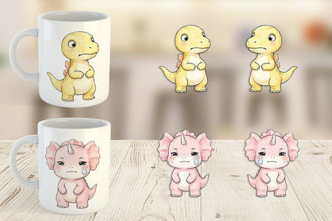 Mug Wrap Shy Baby Dinosaur Watercolor Sublimation artnoy 