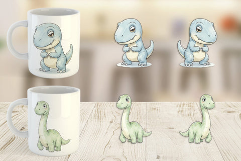 Mug Wrap Shy Baby Dinosaur Watercolor Sublimation artnoy 