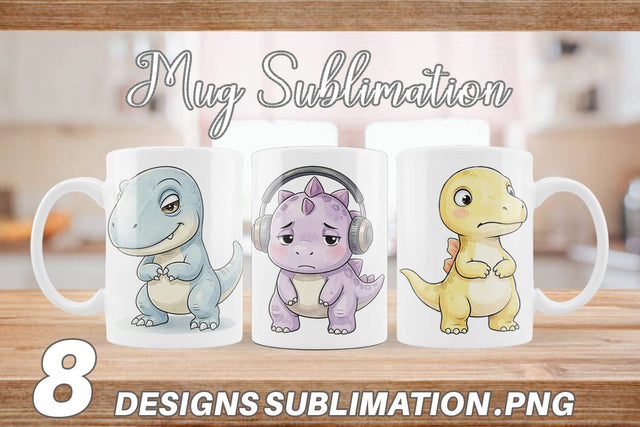 Mug Wrap Shy Baby Dinosaur Watercolor Sublimation artnoy 