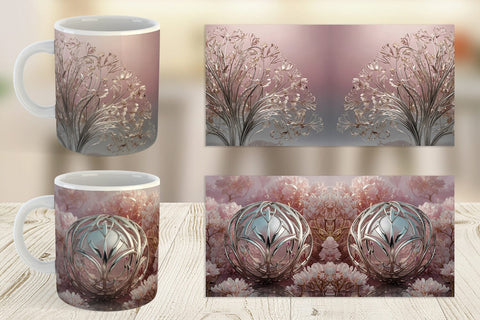 Mug Wrap Silver and Pink Plants Sublimation artnoy 