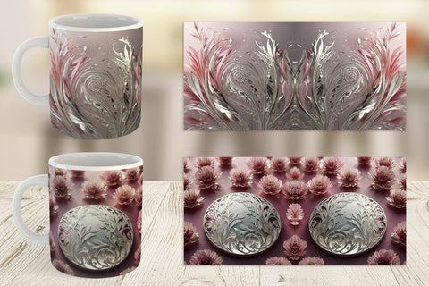 Mug Wrap Silver and Pink Plants Sublimation artnoy 