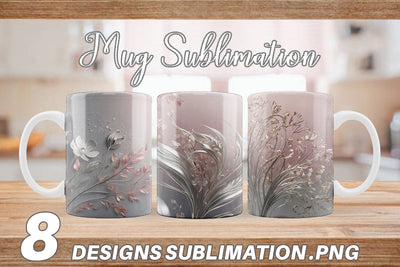 Mug Wrap Silver and Pink Plants Sublimation artnoy 