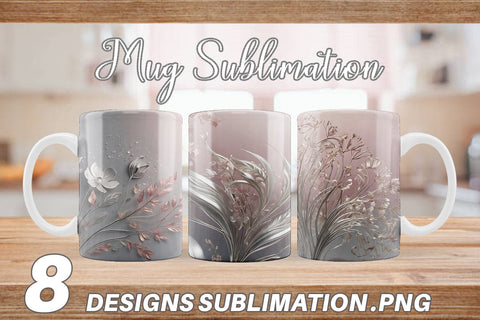 Mug Wrap Silver and Pink Plants Sublimation artnoy 